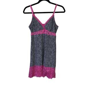Mix & Co Womens Sz M Sleeveless Nightie Nightgown Black Pink Lace